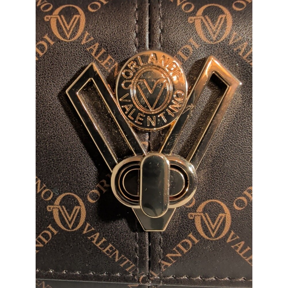 NWT Valentino Orlandi Crossbody Bag Brown Monogram Wallet Purse Gold V Lock New - Picture 16 of 16